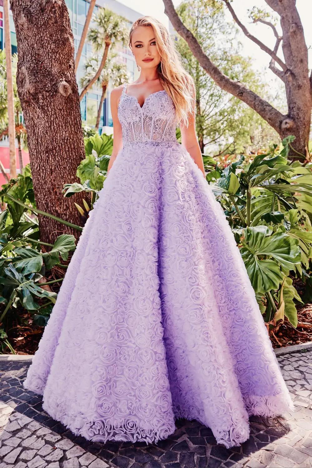 Jovani Size 6 Prom Off The Shoulder Lace Light Purple Ball Gown on Queenly
